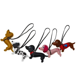 Leather Animal Dachshund Keychain Dachshund Dog Charms Decoration Heart Bell Wiener Dog Puppy Dachshund Keyring Leather Charms