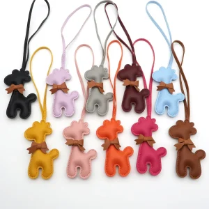 Leather Cat Car Keychain Cute Bow Cartoon Animal Pendant Bag Charm UV Printed Fashionable Gift for Girls Women