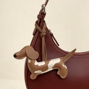 Leather Dachshund Dog Bag Charm Modern Minimalist Cute Bag Pendant Versatile Car Ornament Bag Accessory
