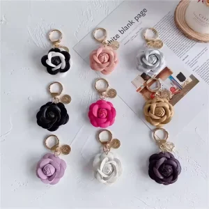Leather Flower Keychain Bag Charm Rose Shape Christmas Gifts Keychain
