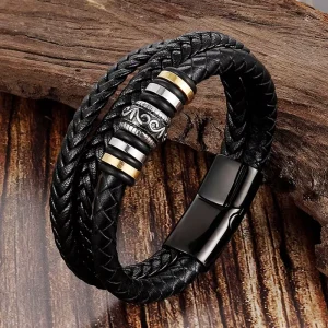 Leather Hand braided Bracelet Genuine Leather Multi layer Woven Men’s Vintage Stainless Steel Cord L19163