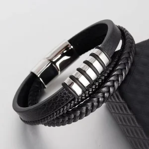 Leather Handmade Bracelet Braided Multi-Layer Men’s Vintage Stainless Steel Strap L1917