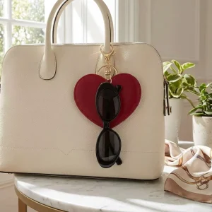 Leather Heart Bag Charm Sunglasses Holder Keychain Personalized Eyewear Clip Heart Pendant Travel Accessory for Her Gifts