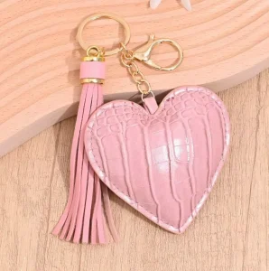Leather Keychain Heart-shaped Tassel Key Chain Minimalist Bag Charm Dainty Jewelry Accessories for Women Gift for Her