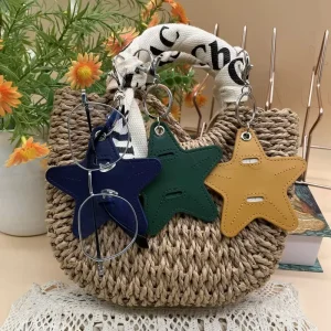 Leather Star Eyeglass Holder Keychain 5-Pointed Star Sunglasses Clip Bag Charm Fashionable Eyewear Organizer for Women