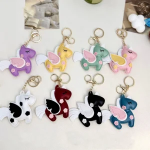 Leather Unicorn Keychain Creative Mini Pegasus Keyring Bag Charms Pendant Woman Fashion Cartoon Horse Key Chain Leather Key Ring