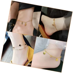 Leg Gold Women Charm Clover Waterproof Stainless Steel Fashion Jewelry Chain Anklet for Women Foot Jewelry