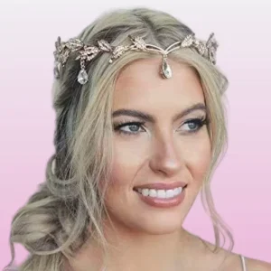 Leiou Alloy Princess Crown Rhinestone Pendant Retro Leaf Design Formal Wedding Hair Accessory 16*5cm for Unisex Children Women