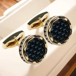 Leisure Business Men’s French Cuff Links Brand Copper Carbon Fiber Round Plated Real Gold Cuff Links Gift