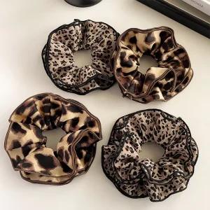 Leopard Print Design Ballet Double Layer Big Large Flower 16CM Oversized XXL Scrunchies Elastic Hair Ties Bands Hair Accessories