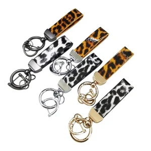 Leopard-print Durable Luxury Zinc Alloy Custom Logo Car Keychain Trendy New Key Ring Wrist Strap Bag Charm
