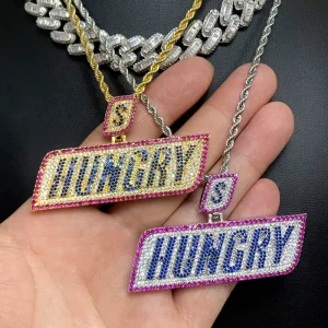 Letter Pendant Necklace with CZ Stones for Men Hip Hop Jewelry