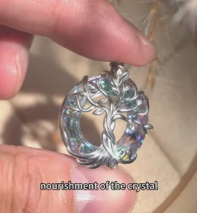 Life Tree Crystal Necklace Sunflower Hollowed out Pendant Necklace for Women