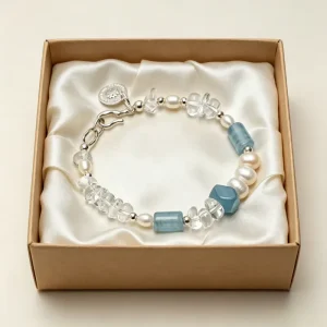 Light Blue Aquamarine Chip Clear Quartz Pearl Bracelet Silver Coin Pendant S Clasp Bracelet Female Elegant Fashion Jewelry
