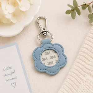 Light Blue Leather Self-Finishing Needlepoint Keyfobs with 3M Adhesive for Custom DIY Handmade Keychain Gift