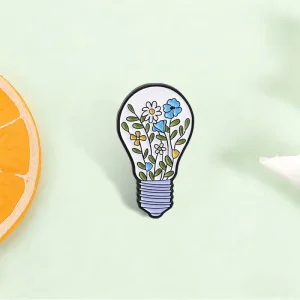 Light Bulb Wildflower Enamel Pin Floral Branch Inside Lamp Shape Nature Motif Brooch For Backpack Decor