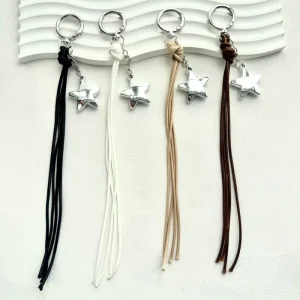 Light Keychain Leather Pendant Colorful Star Silver Fringe Accessories Car Bag Hanging