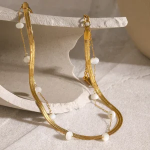 Light Luxury 18K Gold Plated Stainless Steel Blade Flat Snake Chain Diamond Anklet Hypoallergenic Women’s Anniversary Jewelry