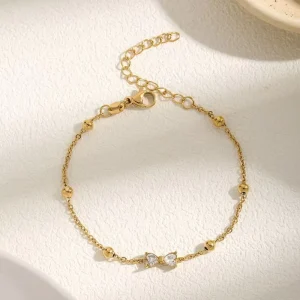 Light Luxury Bow Zircon Stainless Steel Jewelry Set Clavicle Chain Necklace Earrings & Bracelet for Women