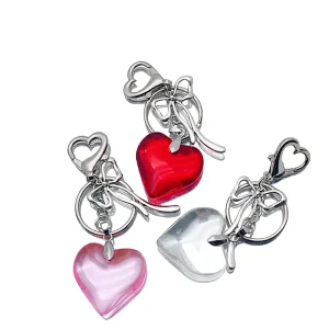 Light Luxury Crystal Big Heart Bow Car Keychain Bag Decoration Niche Design Pendant for Women