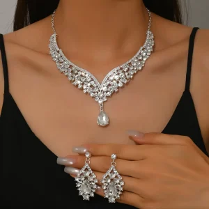 Light Luxury Diamond Earrings Necklace Set Water Drop Zircon Classic for Bridal Accessories