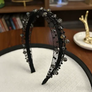 Light Luxury Fashion Crystal Heavy Industry Women Headband New Style Woven Hair Accessories Temperament Mesh Handmade Rhinestone