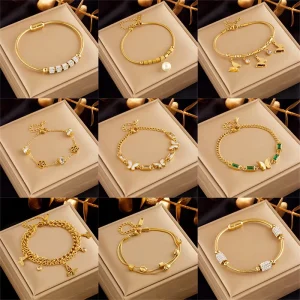 Light Luxury Fashion Jewelry Bracelets Bangles Butterfly Flower Stainless Steel Gold Plated Bracelet