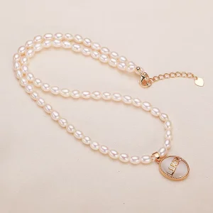 Light Luxury Freshwater Pearl White Rice shaped Drop shaped Pendant Necklace Women’s High end Fashion All match