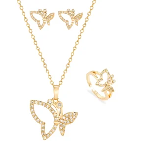 Light Luxury Gold plated Necklace earrings and Ring Set Designed for Women a Fashionable and Versatile Jewelry Set