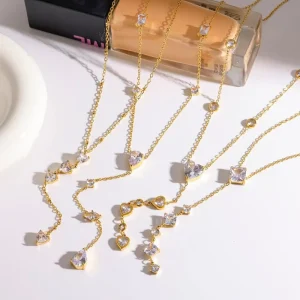 Light Luxury Ins Style Multi-zirconium 18k Gold Plated with Diamonds Bracelet Stainless Steel Necklace for Women