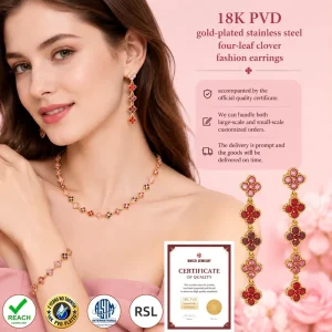 Light Luxury Multicolor Crystal Clover Earrings Stainless Steel 18K PVD Gold Plated Rainbow Tennis Earrings Jewelry for Women
