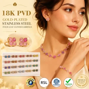 Light Luxury Multicolor Crystal Clover Earrings Stainless Steel 18K Pvd Gold Plated Rainbow Tennis Earrings Jewelry for Women