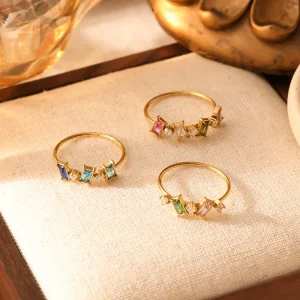 Light Luxury Niche Design Colorful Crystal Rhinestone Stainless Steel Gold Plated Trendy Female Folding Ring Factory