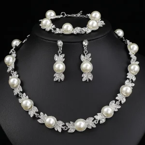 Light Luxury Pearl Necklace Set Fashion Bridal Jewelry Pearl Earrings Necklace Bracelet Wedding Banquet Jewelry