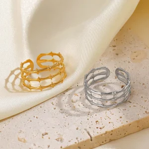 Light Luxury Trend Fashion Simple Hip Hop Ring Three Layer Line Rings Gold Silver Opening Stainless Steel Jewellery