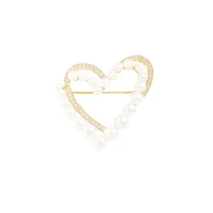 Light Luxury Zircon Corsage Feminine Niche Design Sense Anti Light Clasp Heart To Heart Fresh Water Pearl Brooch