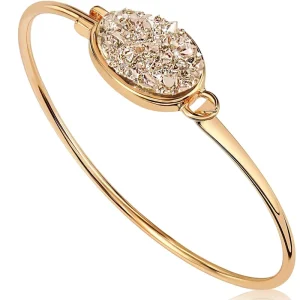 Light Pink Women’s Simulated Rose Quartz Faux Crystal Bohemian Bangle Bracelet Sparkly Statement Simple Stackable Gift