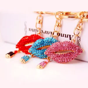 Light Weight Key Ring Creative Women’s Bag Charm Accessory Diamond Set Red Lips Keychain Fashion Metal Pendant