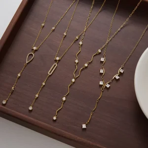 Light luxury 18k Gold Plated Diamond Necklace Accessory Women Long Pendant Sweater Y chain Fashion Jewelry