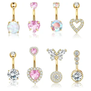 Lincy Fashion Piercing Stainless Steel Body Jewelry Double Headed Circular Heart Belly Button Rings Zircon Piercing Jewelry