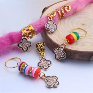 Lingxing LQ804 Retro Fashion Dirty Braid Wig Jewelry Hairpin Alloy Diamond Oil Drop Four leaf Clover Aluminum Hair Accessories