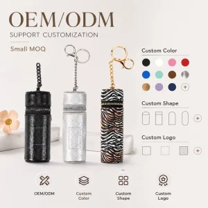 Lipstick Holder Keychain Fine Stitching Durable Hardware Small MOQ Supplier Leather Keychain