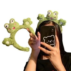 Little Frog & Cartoon Bear Fashion Plush Animal Headband for Women Polyester Material Handmade Hair Accessory