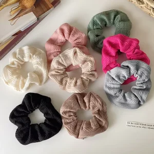Liwu Retro Pleated Simple Hairband Solid Color Plastic 10cm Ponytail Holder Hair Accessories Kids Hair Ties