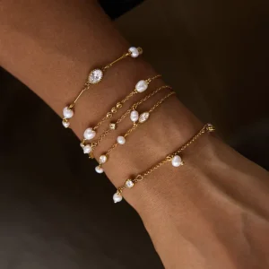 Local Us 18K Gold Plated Pearl Zirconia Fashion Bracelet for Women’s Waterproof Stainless Steel Jewelry Gift