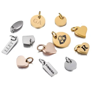 Logo Jewelry Metal Silver Tag Bronze Brand Tags Name Plate Charm Custom Matte Design For Round Engraved Pendant