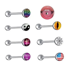 Logo Tongue Ring Body Piercing Jewelry Stainless Steel Straight Barbell Body Jewelry for Women Men