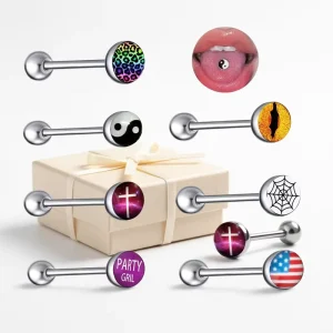 Logo Tongue Ring Body Piercing Jewelry Stainless Steel Unisex Wedding Fashion Body Jewelry for Women Men