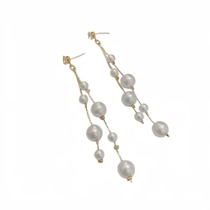 Long Alloy Pearl Tassel Drop Earrings