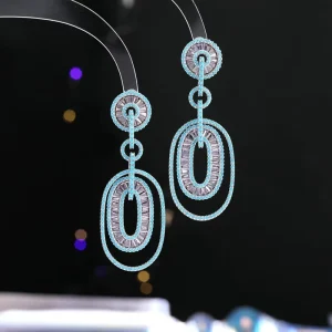 Long Geometric Drop Earrings Brass Jewelry Fashion Dangle ZIRCON Hoop Earrings for Women